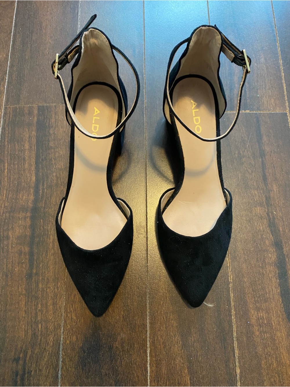 Aldo Black Pointed Ankle-Strap Heels
